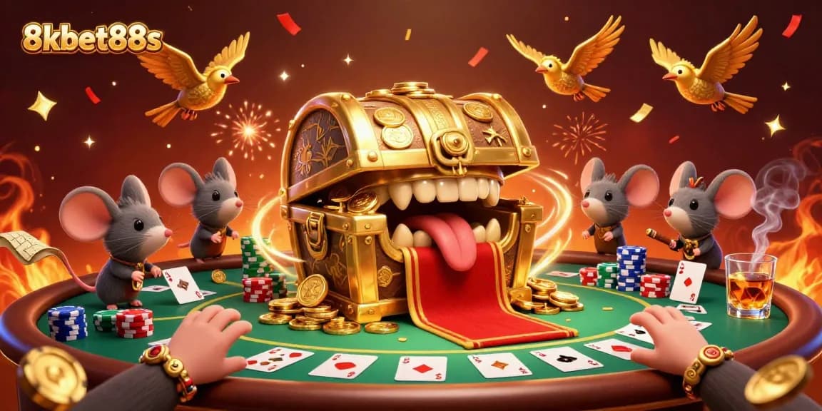 Join the adventure at 8kbet88s, where the treasure chest lures mice into the world of poker!