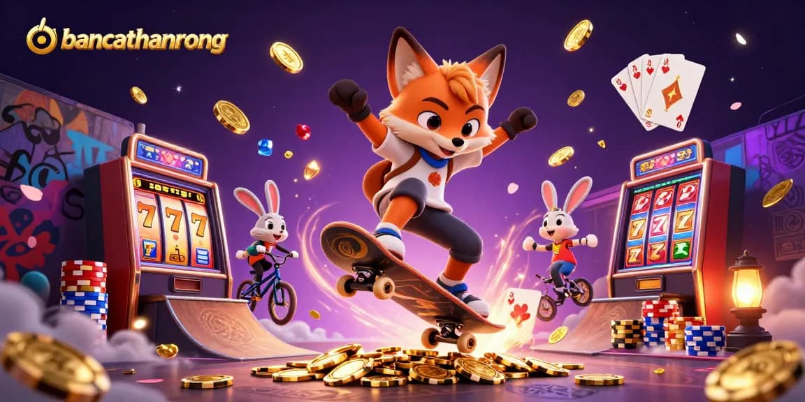 Experience dynamic fun with bancathanrong as a fox flips over poker chips, symbolizing gambling excitement.