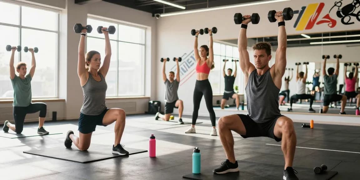 Dynamic gym scene with fitness enthusiasts showcasing Unique Pharma Steroids in action, highlighting strength and vitality.