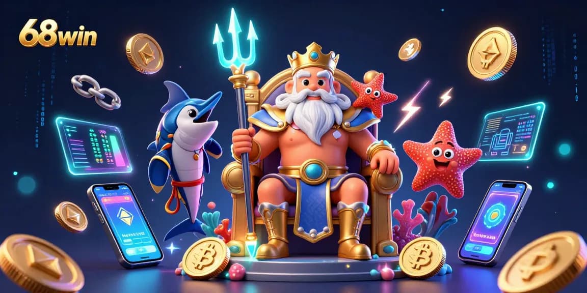 Experience the excitement of 68win with Neptune, gold coins, and dazzling gaming elements.