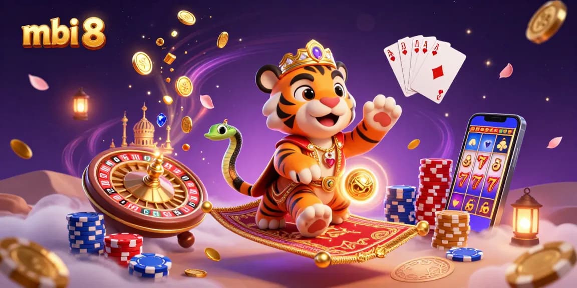 Experience thrilling gaming with mbi 8's casino art featuring a mystical tiger sultan and exciting elements.
