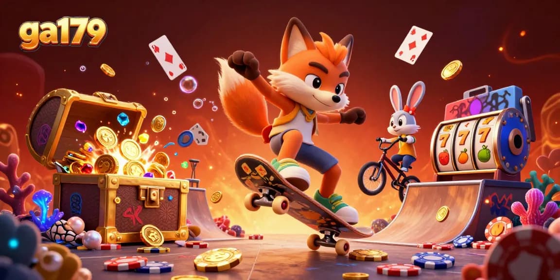 Experience the thrill of ga179 with a vibrant 3D scene showcasing skilled characters in a casino setting.