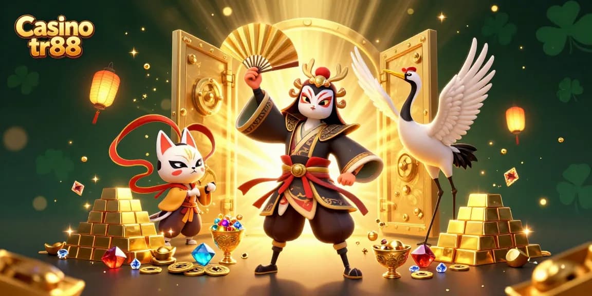 Experience the thrill of Casino tr88 with vibrant 3D characters and gold treasure effects.