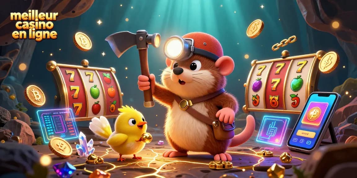 Illustration captivante de jeu au meilleur casino en ligne, avec un personnage principal à la recherche de trésors.