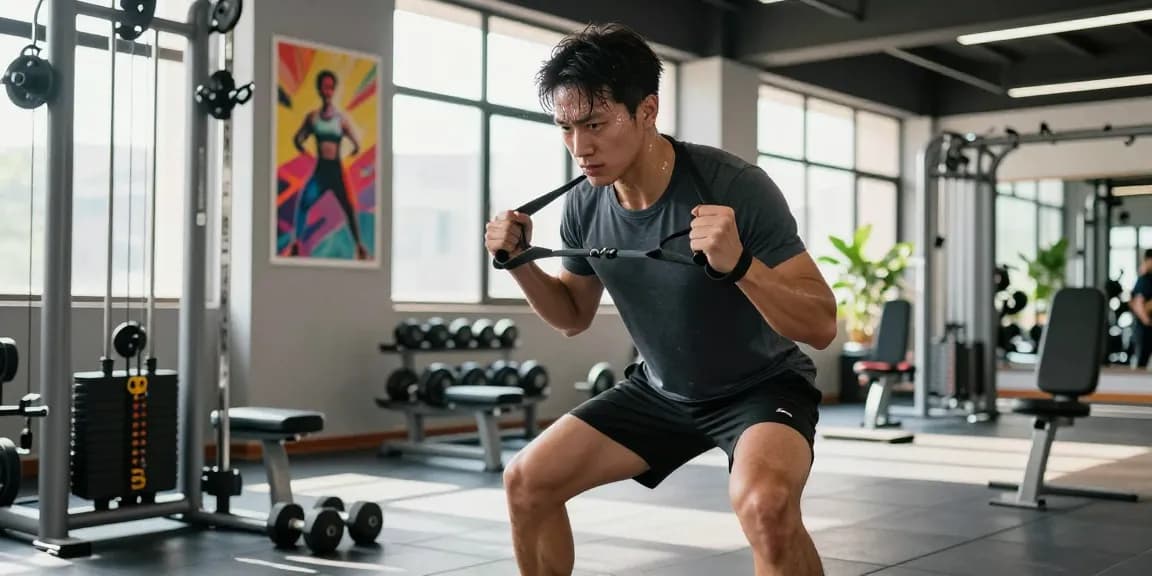 Intense workout in a modern gym showcasing Steroid Shop supplements for athletic performance.