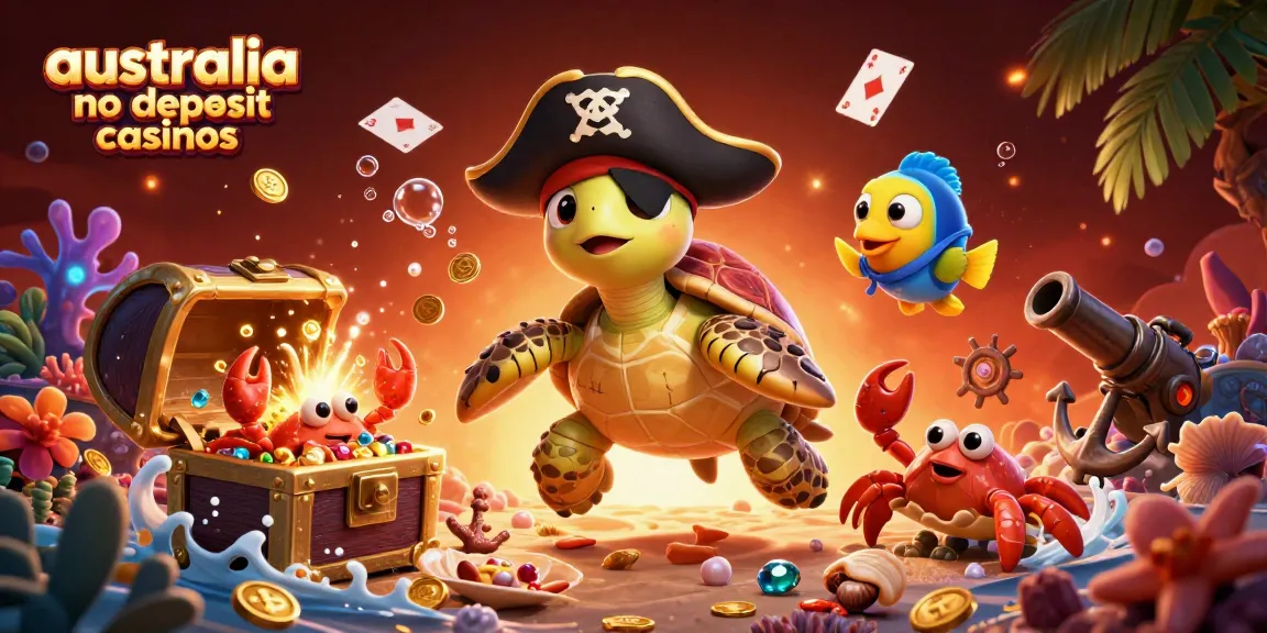 Engage in australia no deposit casinos with vibrant 3D turtle and treasures around gaming elements