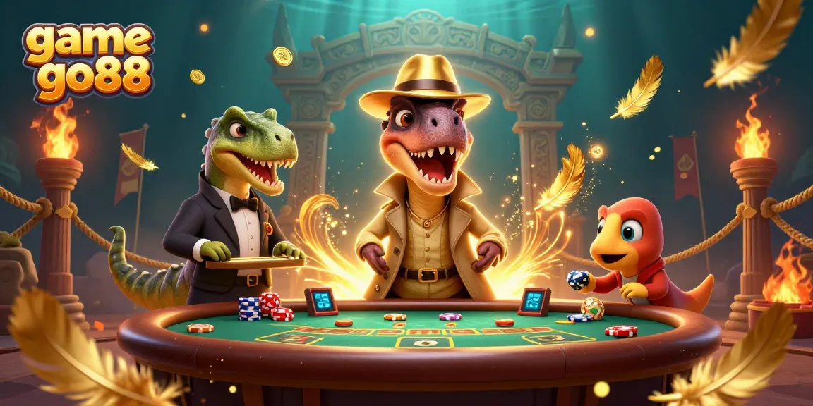 Experience thrilling gameplay with game go88 illustrated in a dynamic casino scene featuring dino characters.
