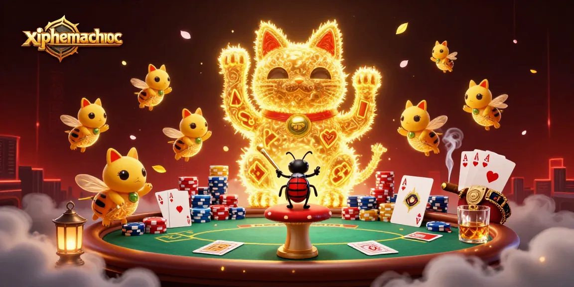 xiphematchuoc showcases a vibrant lucky cat, igniting the thrill of 1vs1 Mahjong gambling action.