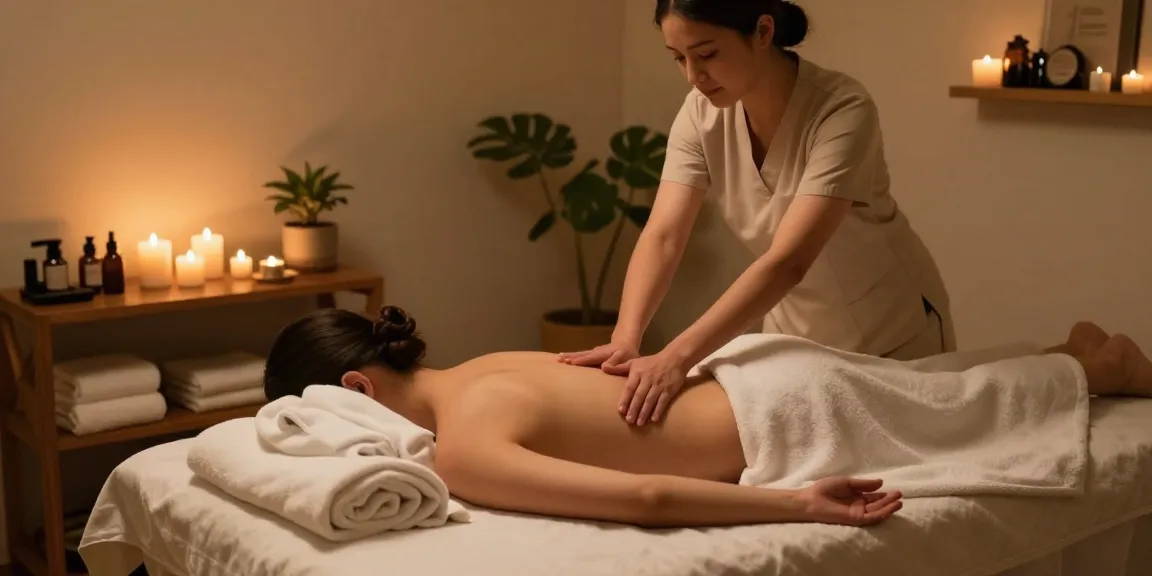 마사지 중인 고객과 편안한 마사지 스튜디오의 이미지