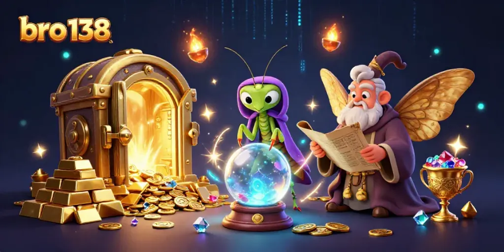 Engage with bro 138, a mystical casino scene featuring a fortune teller and riches