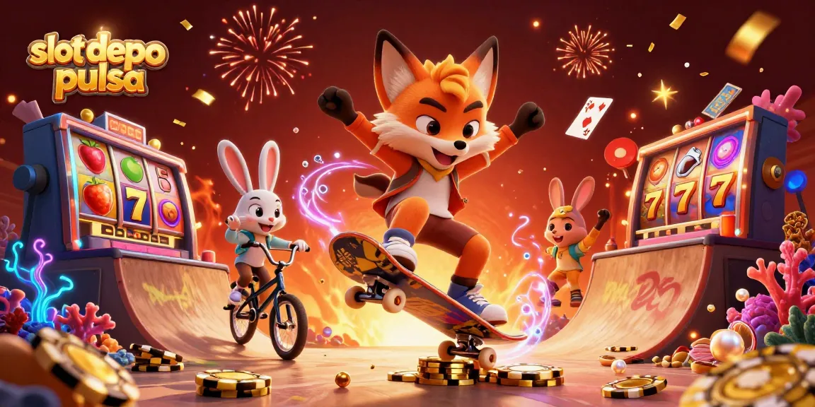 Join the excitement with slot depo pulsa featuring vibrant symbols and dynamic characters in an engaging casino scene.