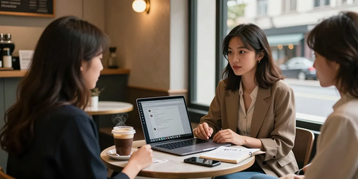 Gái gọi trong quán cà phê sang trọng, tương tác với khách hàng, tạo bầu không khí ấm cúng.