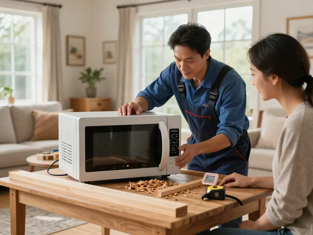 SHASHEL® microwave technology eliminating wood pests in a cozy living room setting.