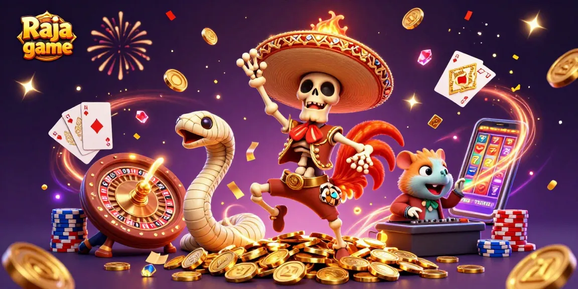 Experience the excitement of Raja game with a vibrant 3D casino scene featuring lively characters and dynamic gambling elements.
