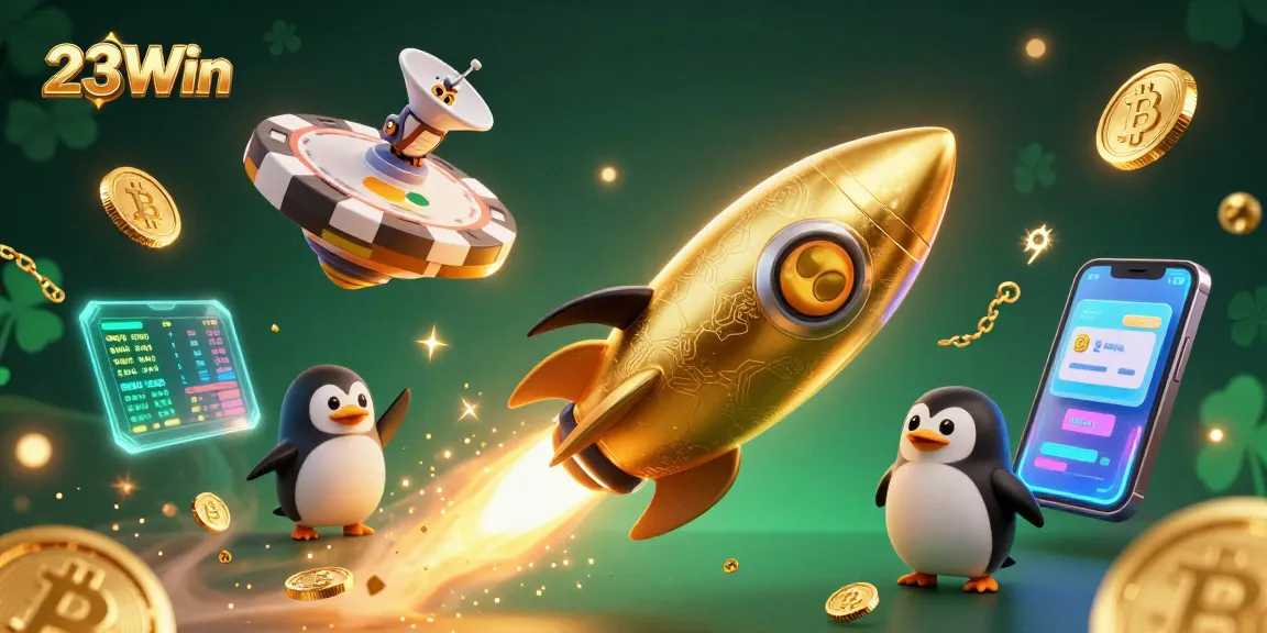 Experience thrilling gameplay with 23Win as a golden penguin heads to a vibrant casino!