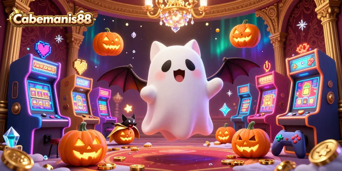 Immerse in the adventure at Cabemanis88 with ghost cat and bat in a vibrant casino setting.