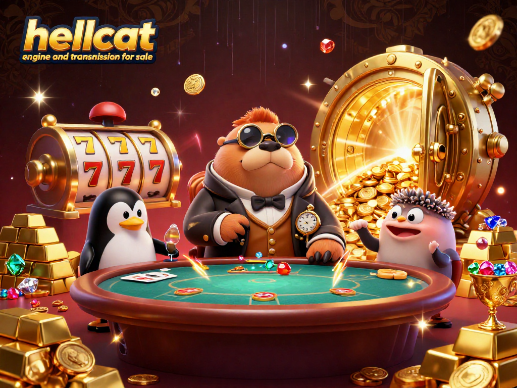 Engage in excitement with a hellcat engine and transmission for sale amidst vibrant casino imagery.