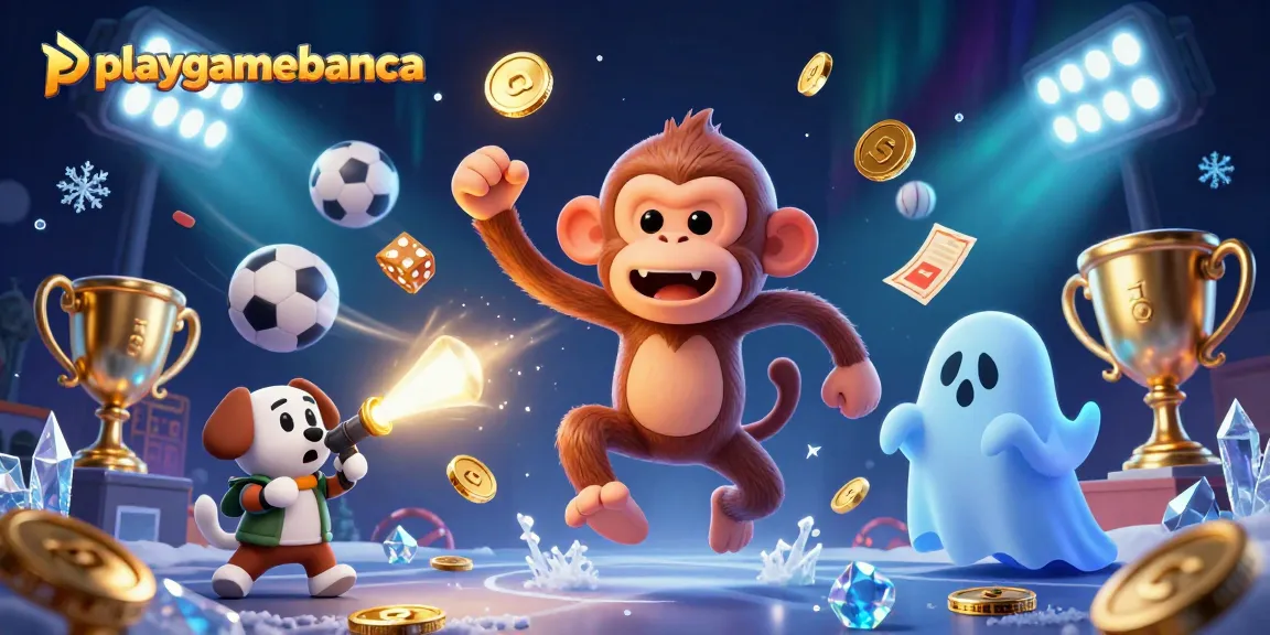 Engage with playgamebanca as a mischievous poltergeist monkey juggles golden coins in a haunted casino.