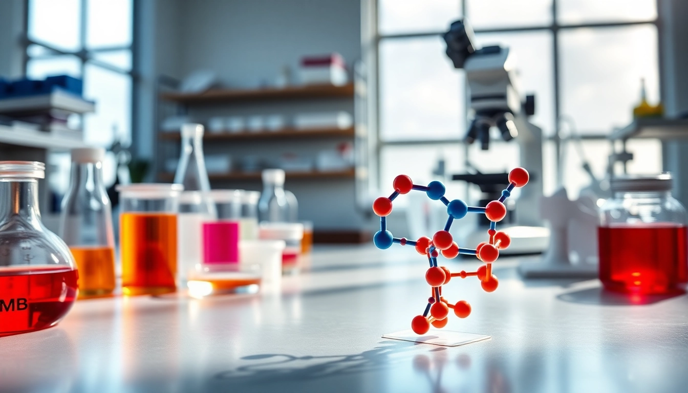 Showcasing an amc peptide in a professional lab setting with research equipment.
