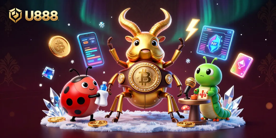 Experience thrilling gaming action with U888's vibrant 3D illustration featuring unique casino characters.