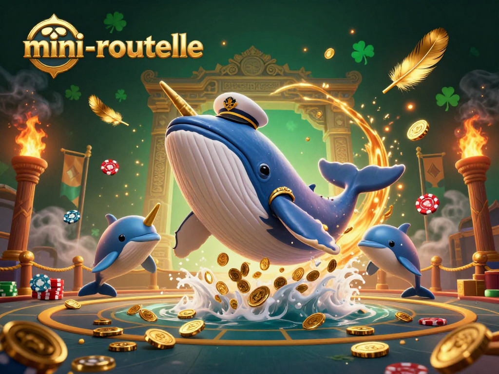 Engage with mini-roulette as a playful 3D scene features a whale, narwhal, and dolphins amidst casino elements.