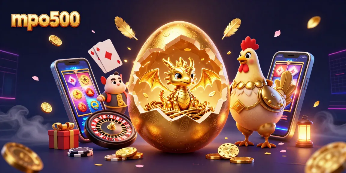 Experience mpo500 excitement with a golden dragon amidst poker chips and dynamic casino elements.