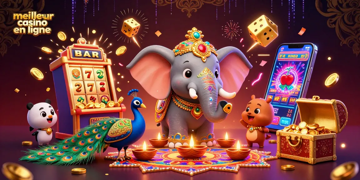 Attirez la chance au meilleur casino en ligne avec des symboles de jackpot et un éléphant coloré.