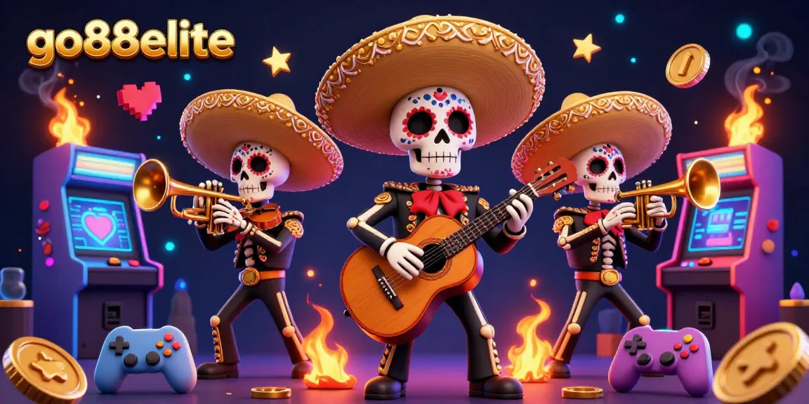 Experience the thrill of go88elite with a vibrant casino-themed illustration showcasing a lively mariachi band amidst dynamic gaming elements.