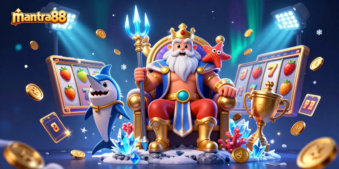 Experience excitement at mantra88 with vibrant slots elements featuring a sea king and dynamic game visuals.