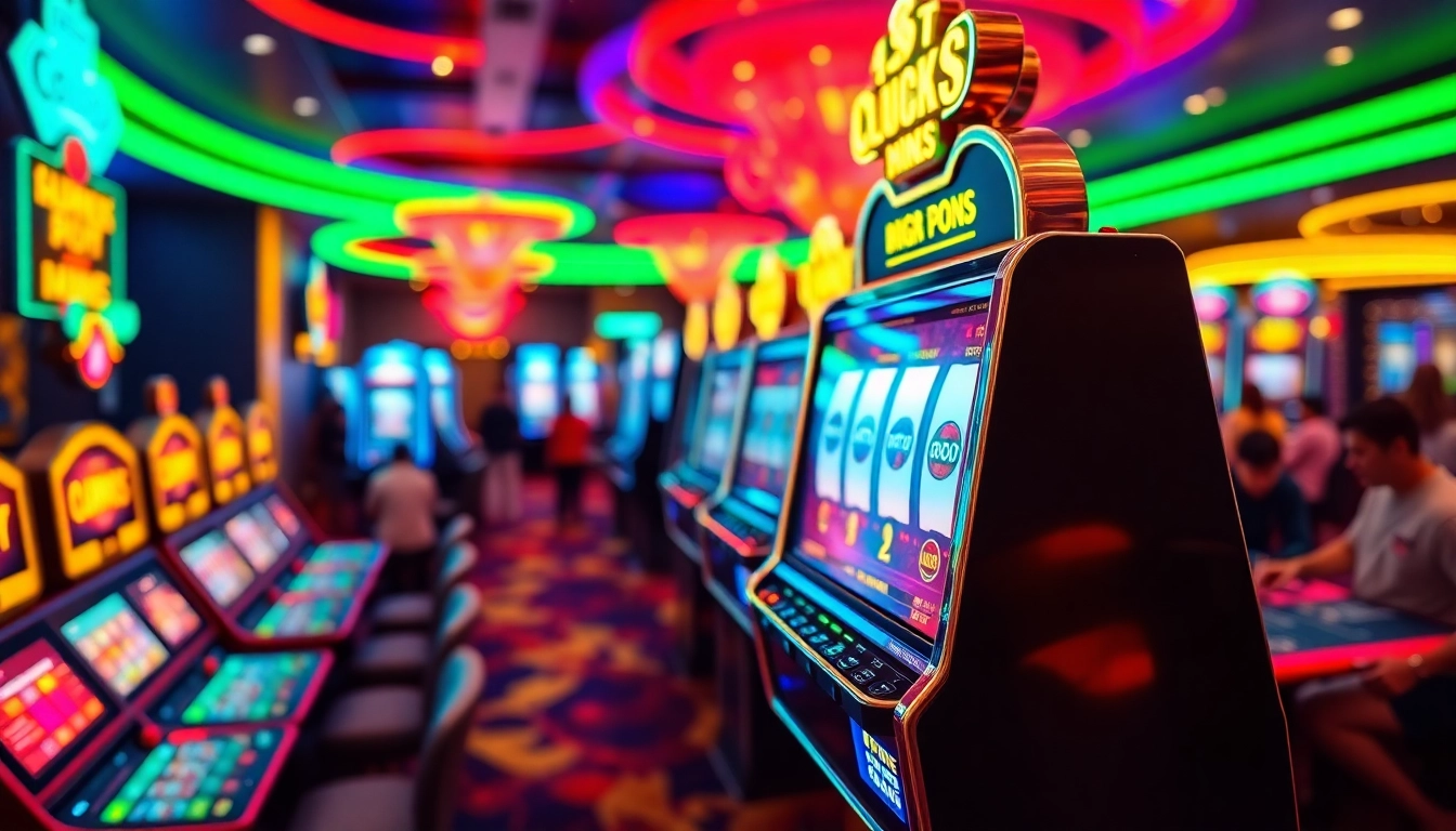 Main slot gacor machine with vibrant lights in a busy casino atmosphere.