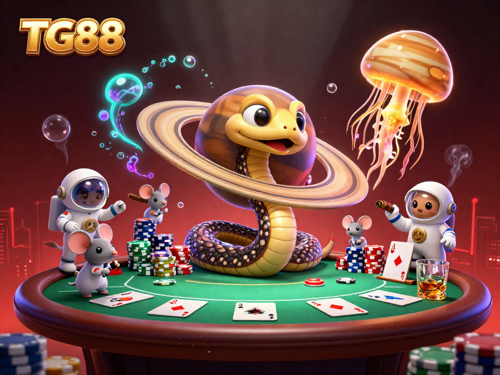 Join the excitement at TG88 with astronaut mice betting on a roulette wheel in outer space.