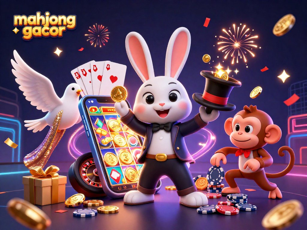 Experience mahjong gacor with a thrilling illustration of characters engaging in a dynamic casino scene.