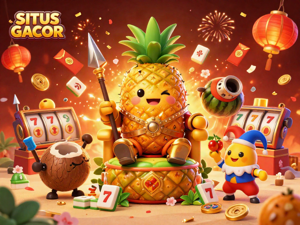 SITUS GACOR showcases an exciting 3D casino scene with vibrant characters and dynamic slot games in action.