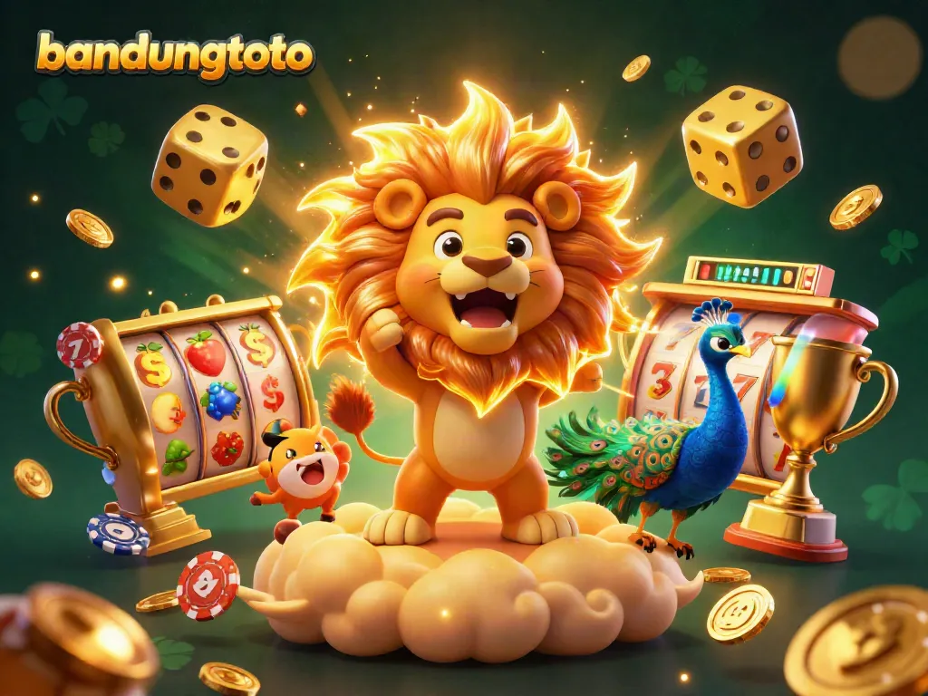Engage with the thrilling world of bandungtoto as a roaring lion and golden dice illuminate the casino experience.