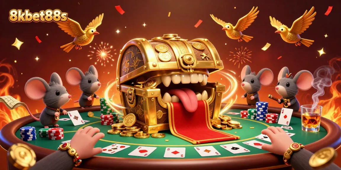 Join the adventure at 8kbet88s, where the treasure chest lures mice into the world of poker!