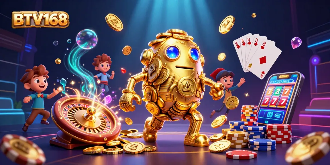 Boost your wins with BTV168 in this vibrant 3D casino scene showcasing slots and casino games excitement.