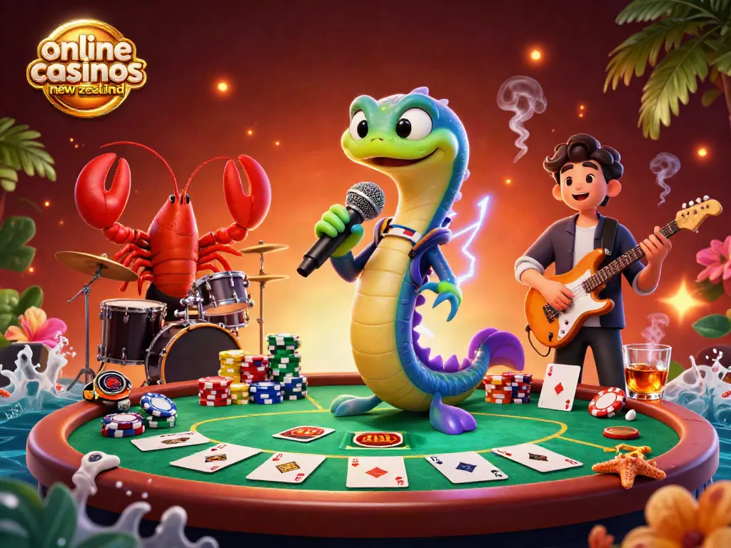 Engage in online casinos new zealand with vibrant 3D cartoon characters at an underwater casino, showcasing exciting gaming elements.