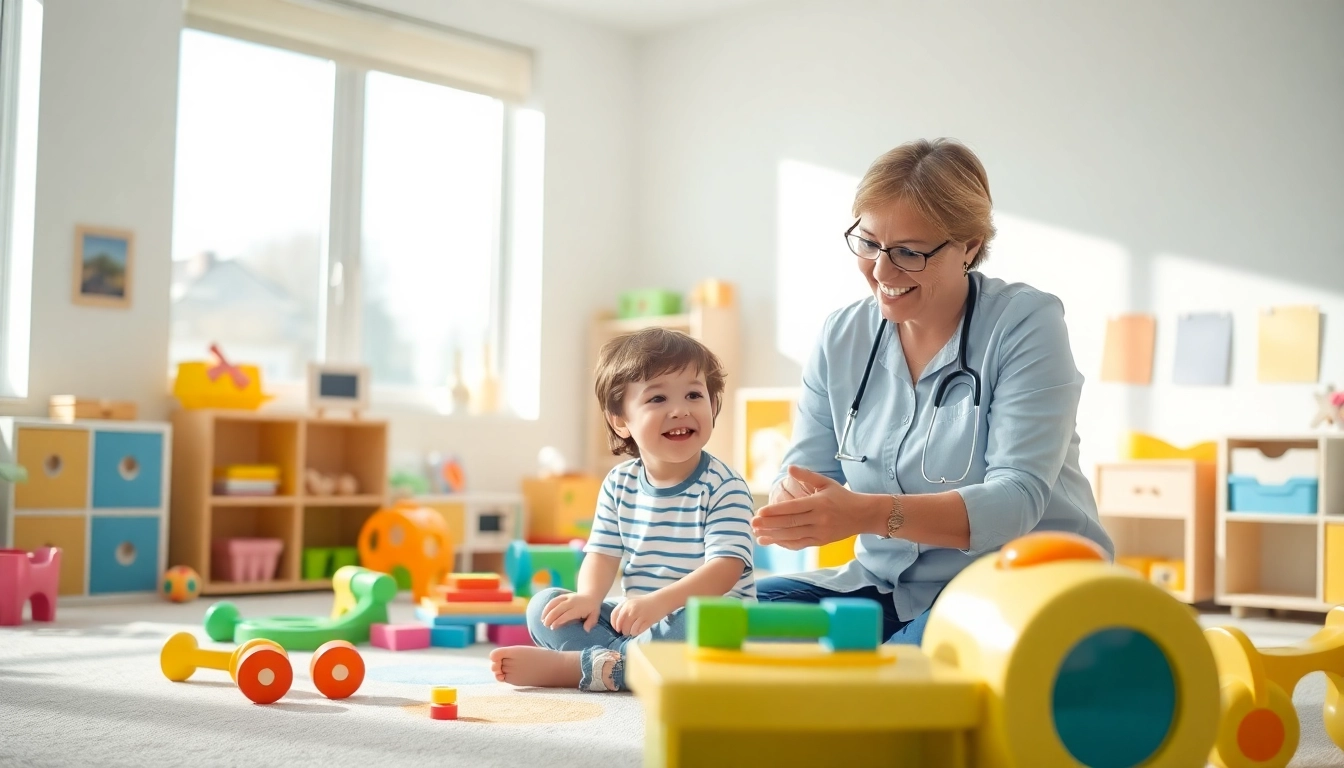 Engaging ABA therapy in Troy session with a child in a colorful playroom environment.