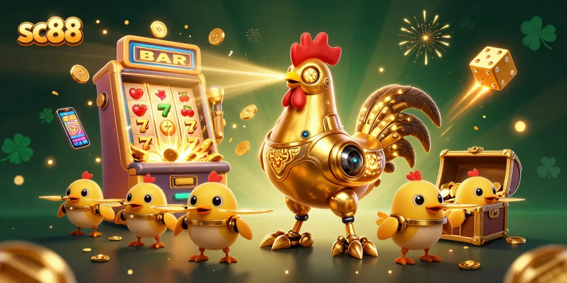 Engage with sc88’s vibrant casino experience featuring a golden rooster robot and dynamic games.