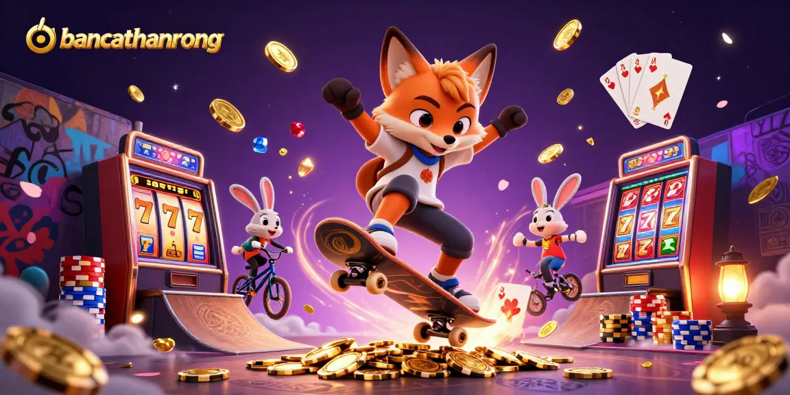 Experience dynamic fun with bancathanrong as a fox flips over poker chips, symbolizing gambling excitement.