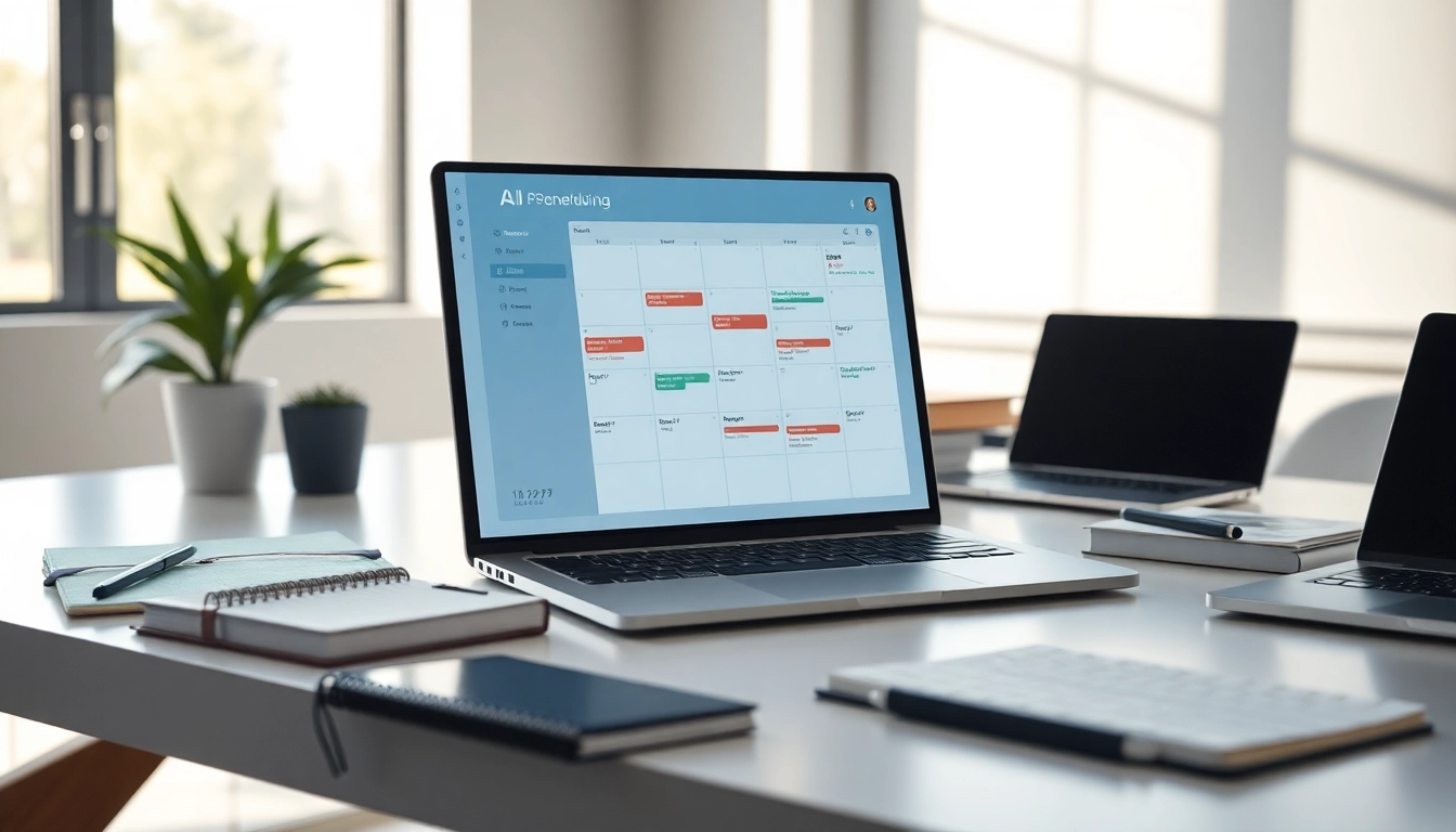 Streamlined proactive scheduling AI displayed on a digital calendar in a professional workspace.