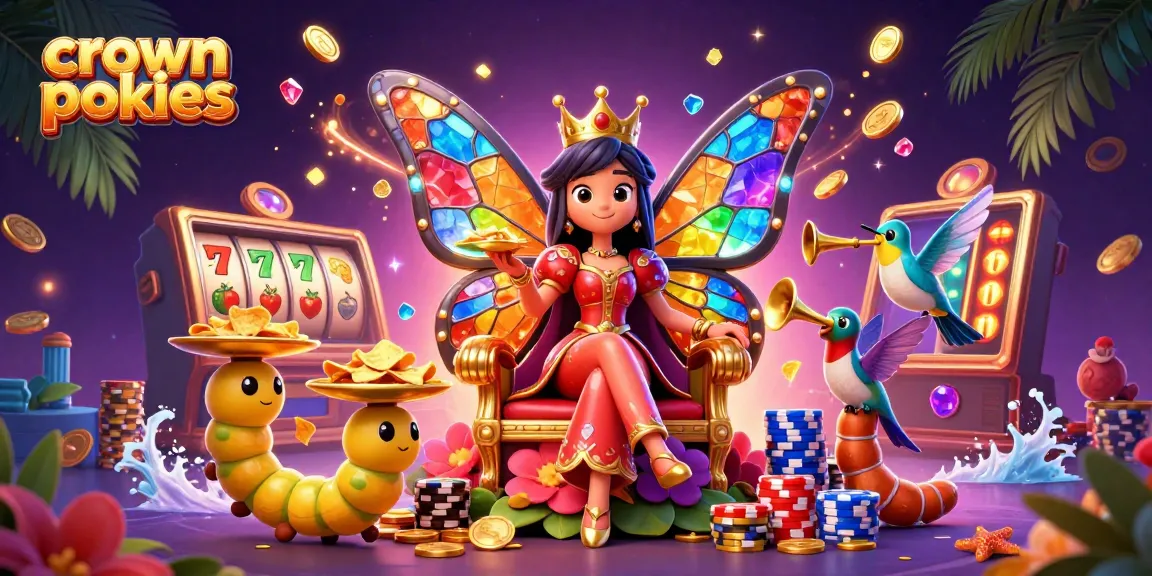 Spin crown pokies on vibrant slot reels and win massive jackpots amidst golden coins and sparkling treasures.