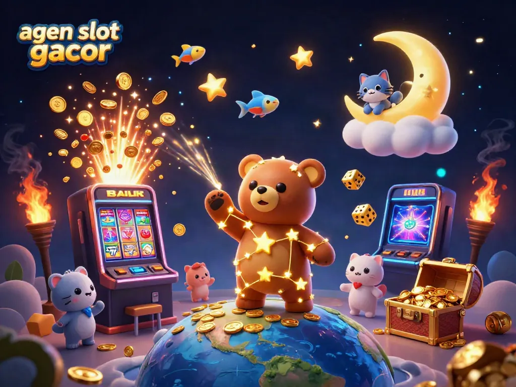 Engage in exciting gameplay with agen slot gacor, featuring a constellation bear and jackpot explosion in a magical night.