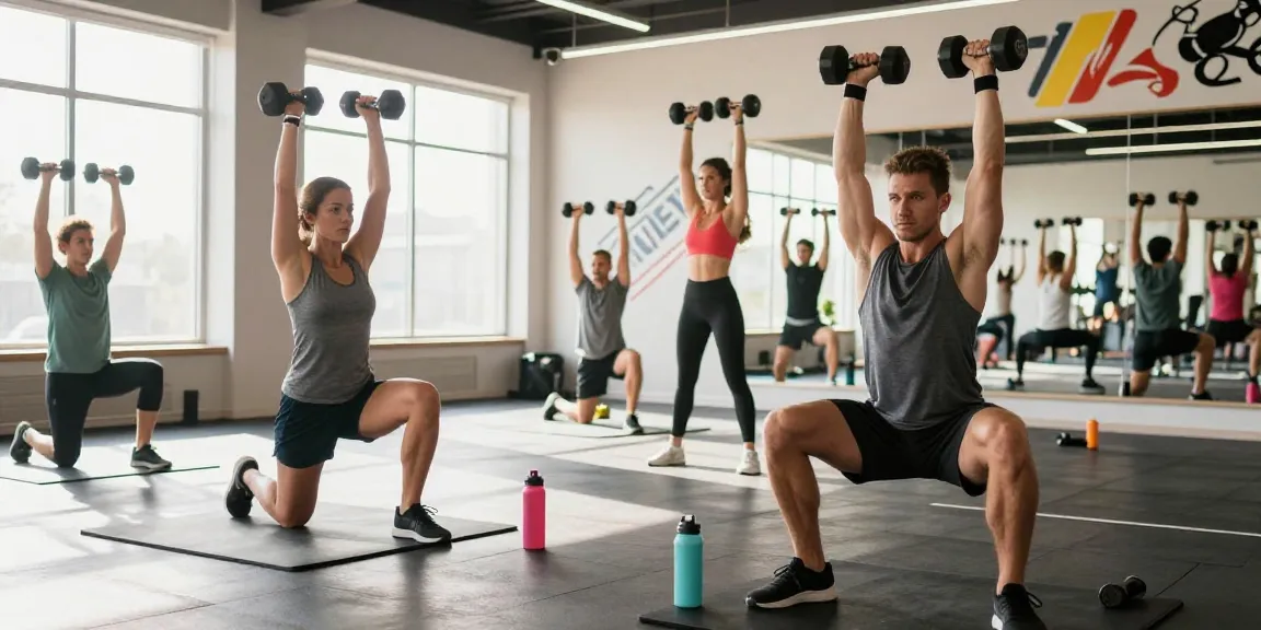 Dynamic gym scene with fitness enthusiasts showcasing Unique Pharma Steroids in action, highlighting strength and vitality.