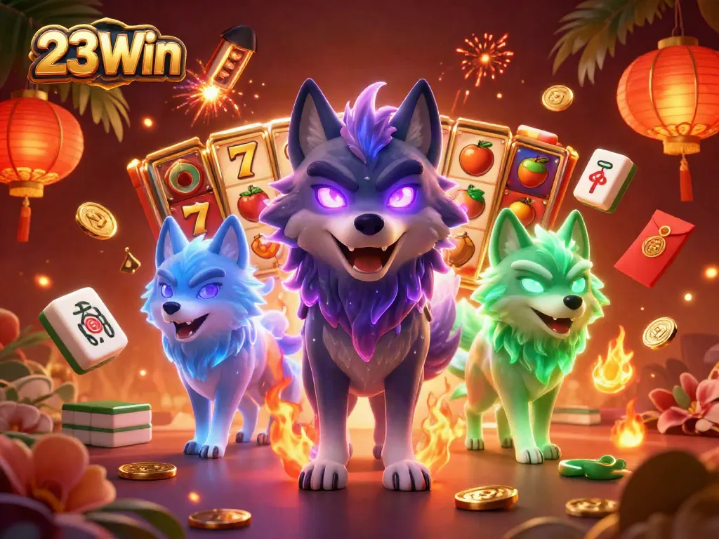 Experience the thrill of 23Win with dynamic casino action illustrated in a vibrant 3D scene.