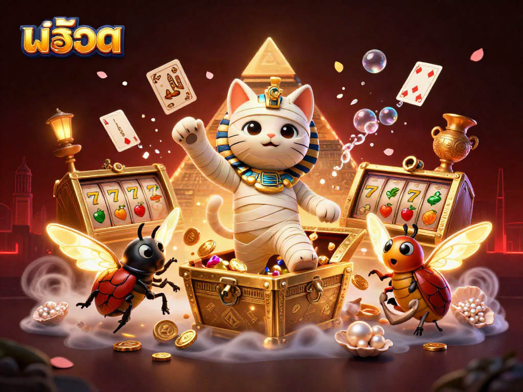 Immerse in the สล็อต experience with a mummy cat and treasure bursting from the casino.