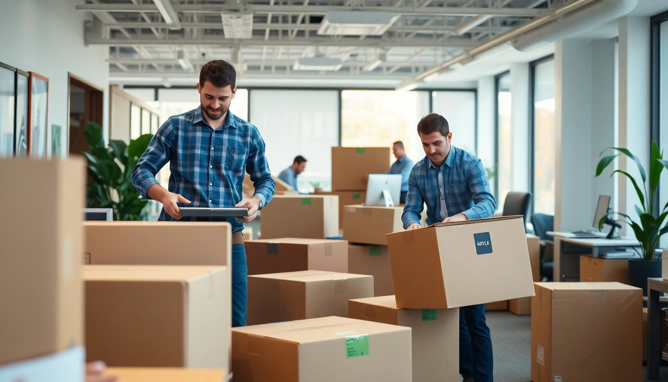 Team executing Commercial Moving Services NYC efficiently in a bustling office setting.