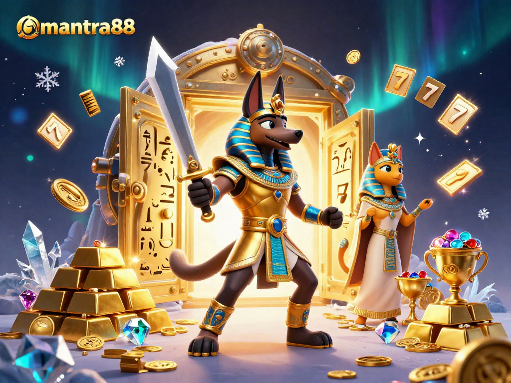 Play at mantra88 and enjoy an exciting scene with ancient warriors, treasures, and vibrant casino elements.
