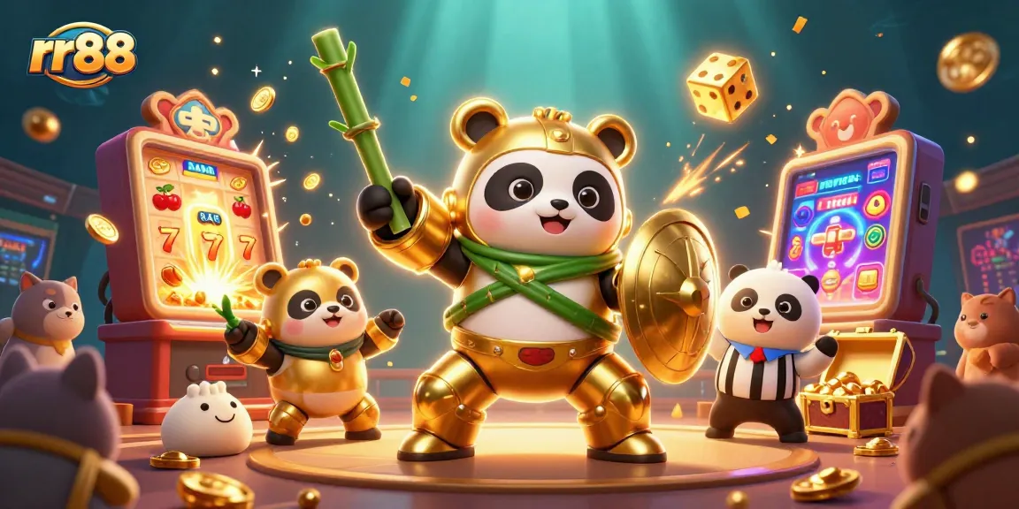 Engage with rr88 as the golden panda battles in a vibrant casino-themed 3D arena.