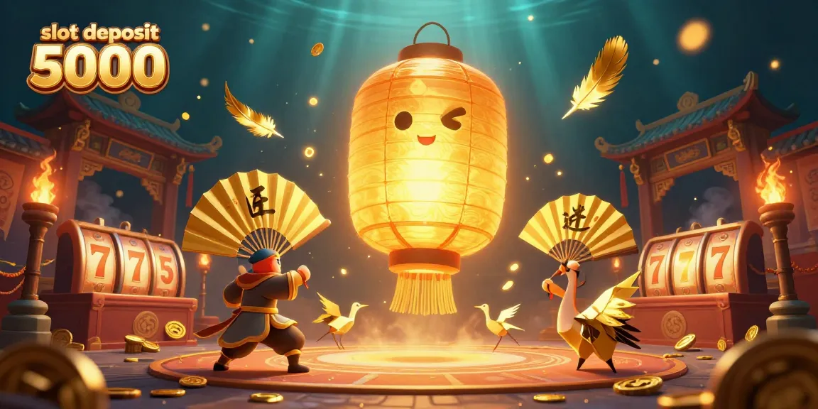 Engage with slot deposit 5000 in a vibrant casino scene featuring luminous characters and dynamic elements.
